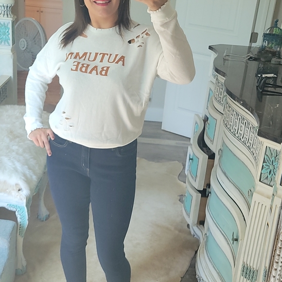 Autumn Babe Distressed Crop Fall Sweater - Picture 4 of 8